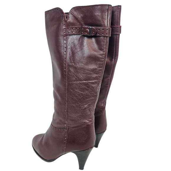 Vintage 70s Bootalinos by Corelli Burgundy Leather Mid Calf Tall Boots Size 6 - Picture 4 of 14